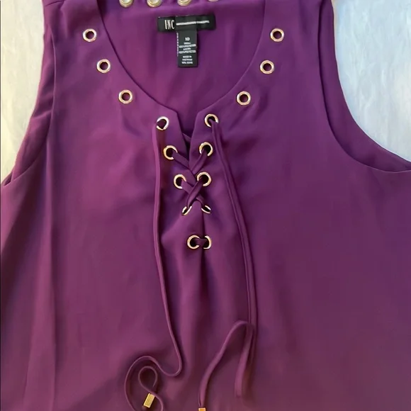 INC International Concepts Purple Asymmetrical Tie Front Sleeveless Blouse - Picture 3 of 6